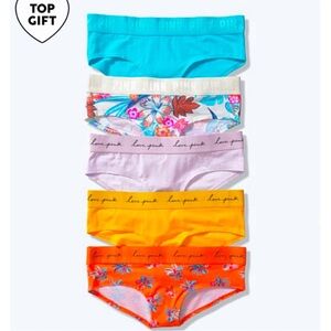 Victoria’s Secret Pink 5 pack hipster cotton panties bundle PINK floral silver